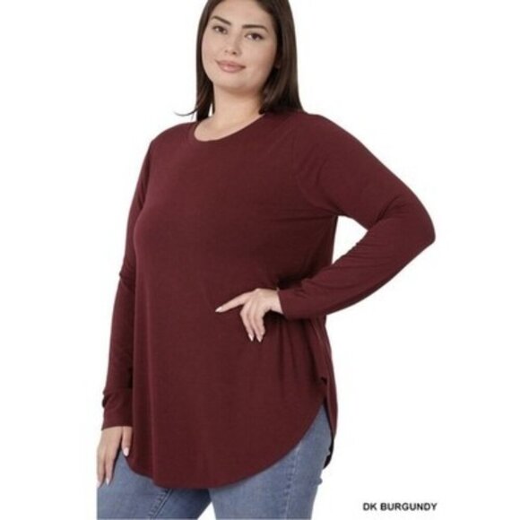 Zenana Round Neck Long Sleeve Shirt Round Hem Relaxed Fit Top Plus Size 2X - Picture 1 of 2